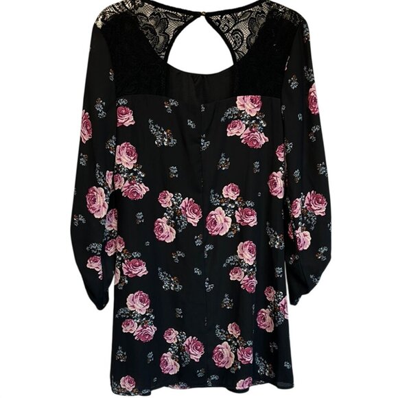 Speechless Black & Pink Floral Tie Sleeve Cut Out Midi Dress, Women’s Small - Picture 9 of 9